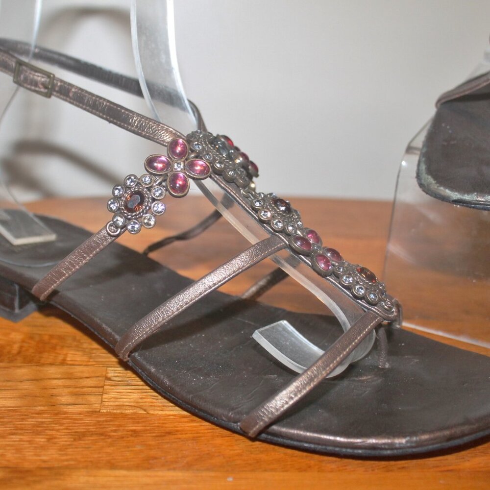 $448 Stuart Weitzman Bronze Bejeweled Gladiator Shoes Sandals 8.5 - Picture 4 of 6